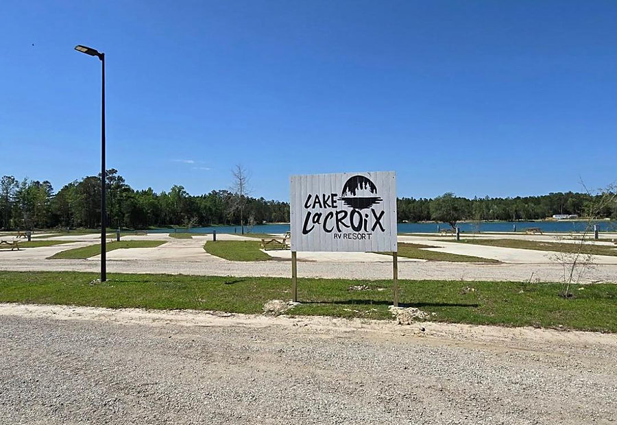 Lake LaCroix RV Resort sign by the water in Bay St. Louis, Mississippi